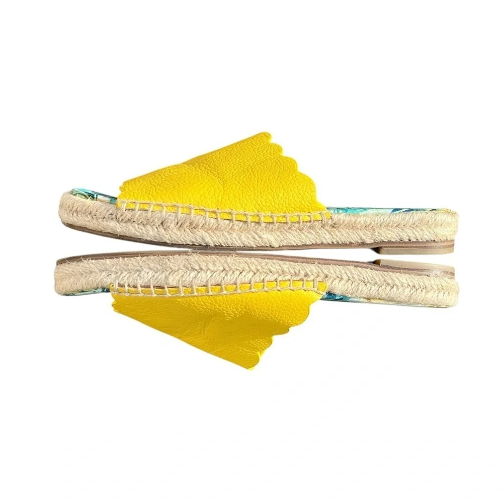 J. McLaughlin Aries yellow scalloped leather espadrille slip on sandals